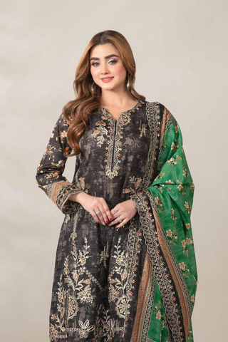 Mamora by Tawakkal Fabrics | Embroidered Digital Printed Lawn 3 Piece Unstitched Suit D-1
