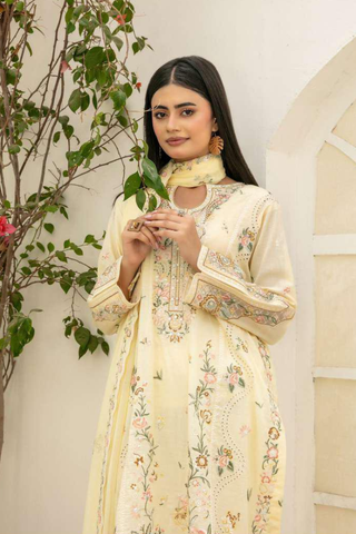 Elisol by Tawakkal Fabrics | Fancy Embroidered Slub Lawn 3 Piece Semi-Stitched Suit D-7