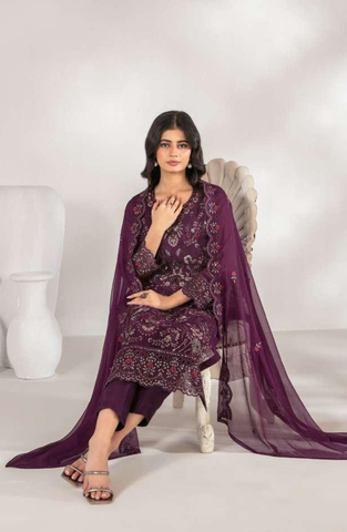 ZARISSA by Tawakkal | Fancy Embroidered Chiffon 3 Piece Semi-Stitched Suit D-1