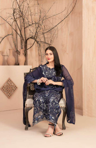 Afsanay by Tawakkal Fabrics | Fancy Embroidered Chiffon 3 Piece Unstitched Suit D-1