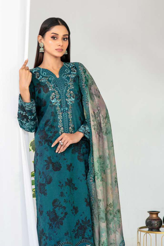 Teyana by Tawakkal Fabrics | Embroidered Digital Printed Lawn 3 Piece Unstitched Suit D-4