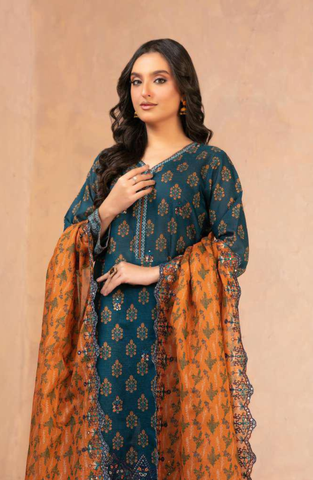 DAALIYA by Shahid Tawakkal | Embroidered Digital Printed Chamki Lawn 3 Piece Unstitched Suit D-1