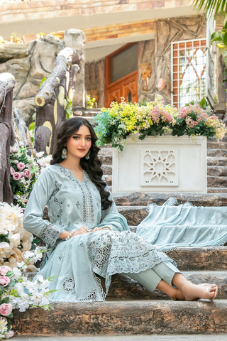 Zindagi by Tawakkal | Embroidered Broshia Lawn 3 Piece Unstitched Suit D-1