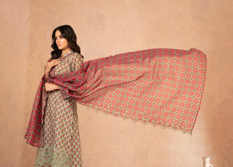 DAALIYA by Shahid Tawakkal | Embroidered Digital Printed Chamki Lawn 3 Piece Unstitched Suit D-2