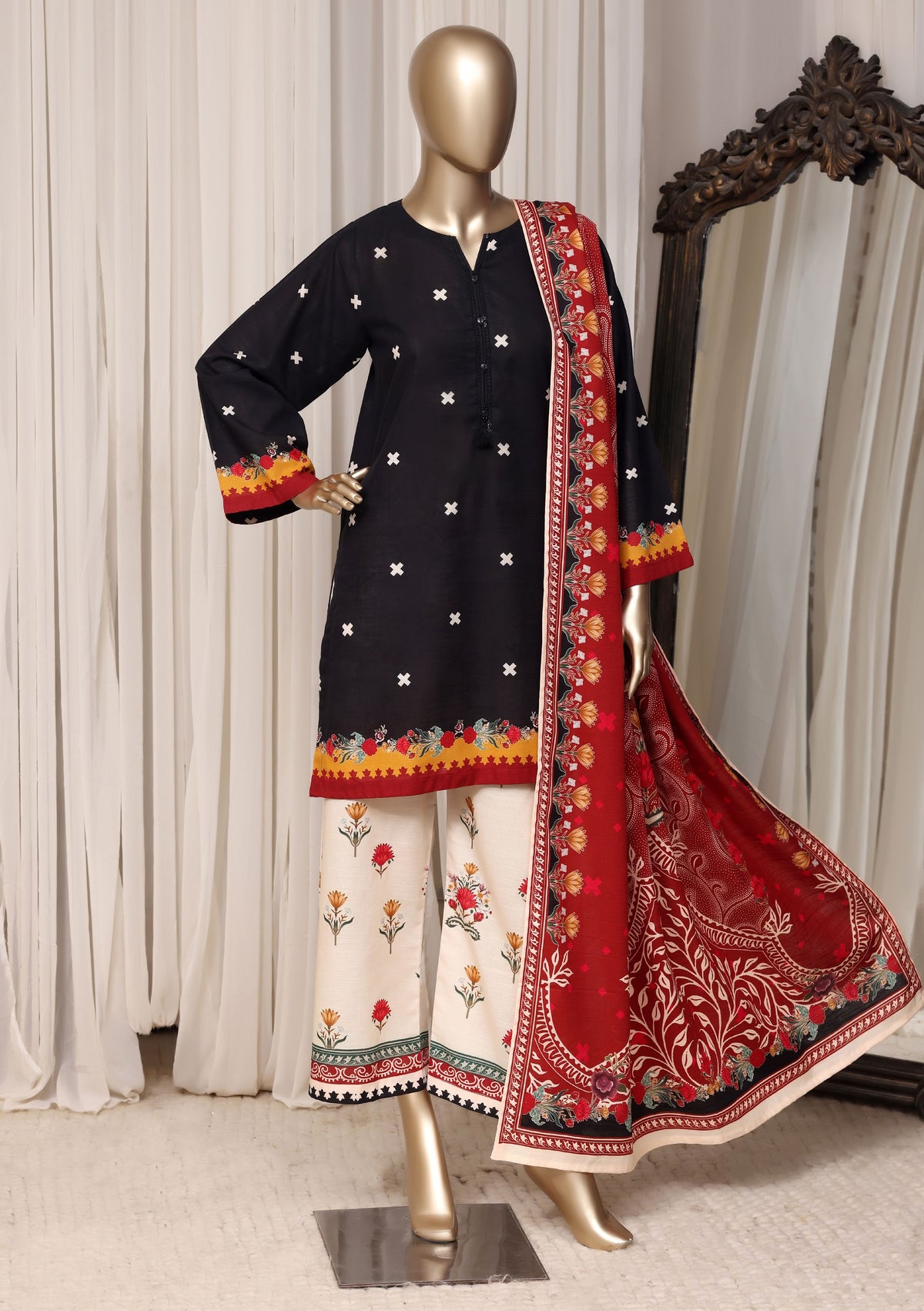 Sadabahar Printed Khaddar Winter collection Stitched 3 Piece Suit D-8