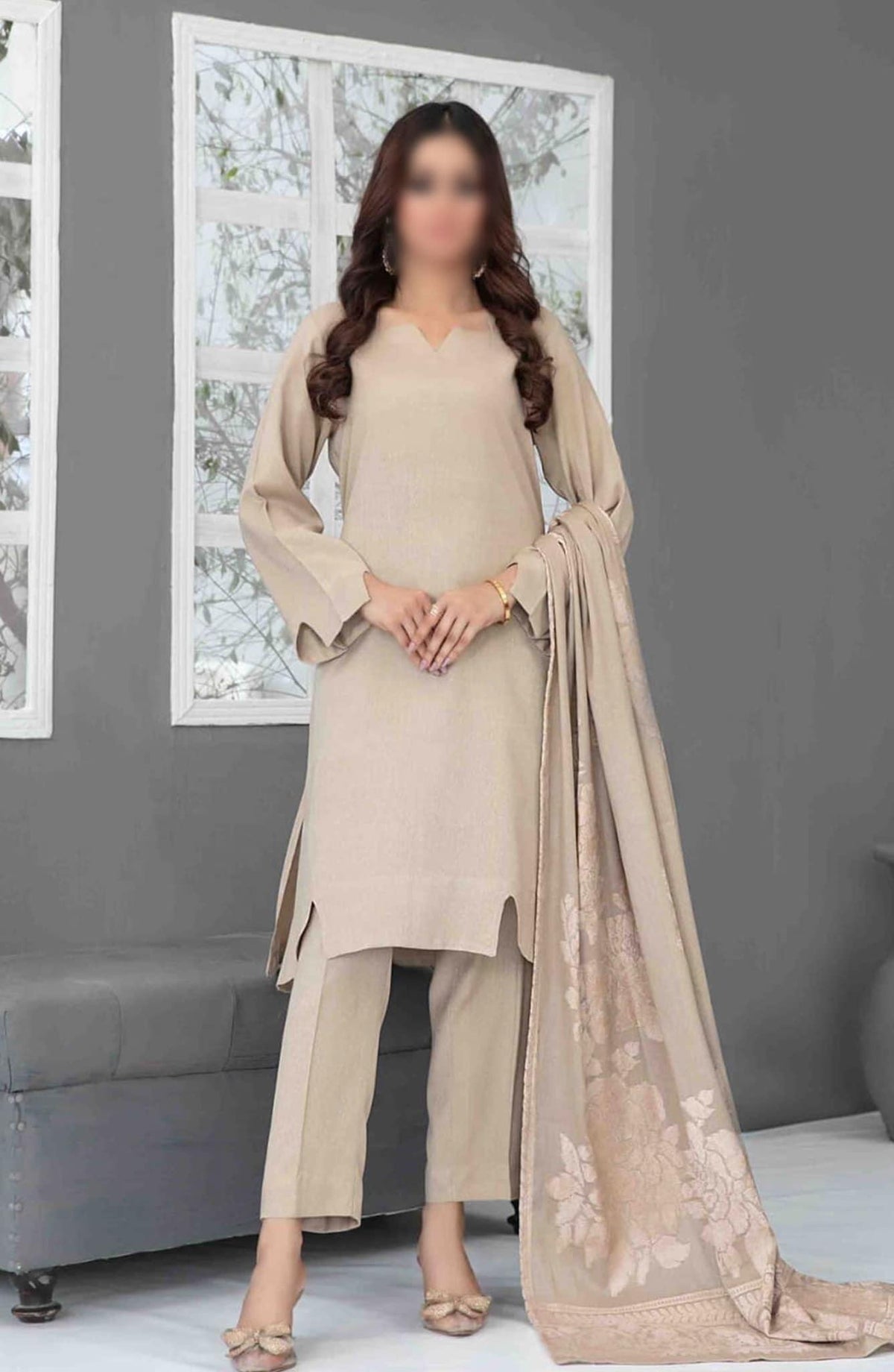 Eladari - Fancy Leather Peach Coll with Shawl Dupatta D-3858