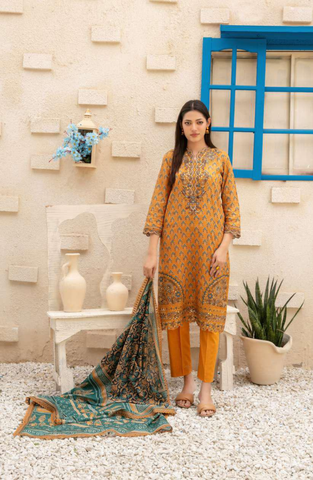 Laveen by Tawakkal Fabrics | Embroidered Digital Printed Lawn 3 Piece Unstitched Suit D-2