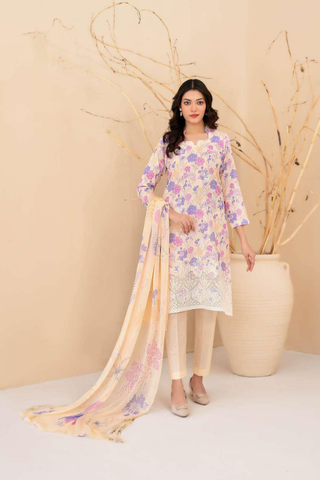Eshanah by Tawakkal Fabrics | Embroidered Digital Printed Cross Slub Lawn 3 Piece Unstitched Suit D-11