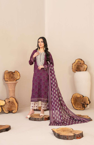 TYLA by Tawakkal Fabrics | Gala Embroidered Rotary Printed Lawn 3 Piece Unstitched Suit D-2