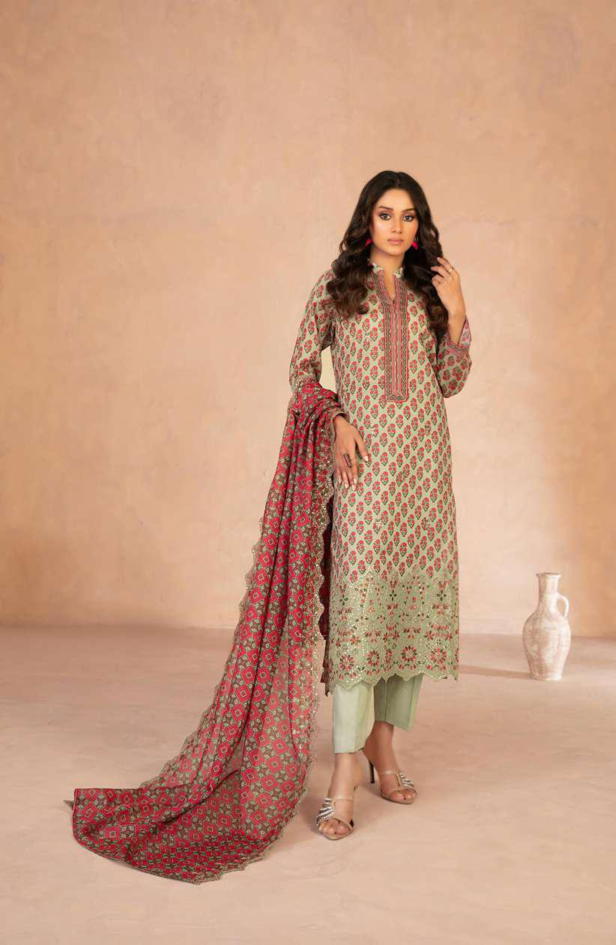 DAALIYA by Shahid Tawakkal | Embroidered Digital Printed Chamki Lawn 3 Piece Unstitched Suit D-2