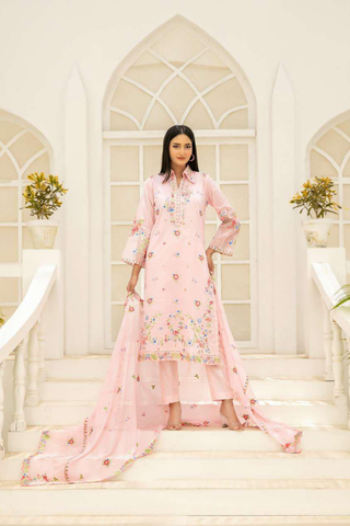 Elisol by Tawakkal Fabrics | Fancy Embroidered Slub Lawn 3 Piece Semi-Stitched Suit D-1