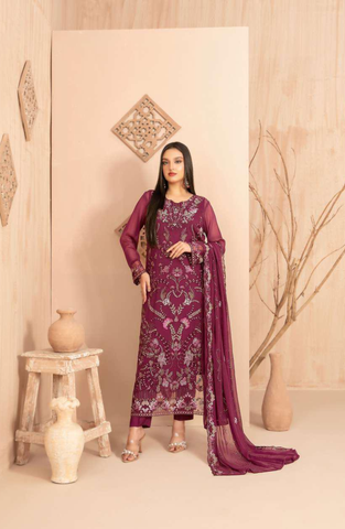 Afsanay by Tawakkal Fabrics | Fancy Embroidered Chiffon 3 Piece Unstitched Suit D-2