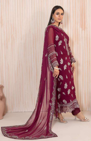Lashkara by Tawakkal Fabrics | Fancy Embroidered Chiffon 3 Piece Semi-Stitched Suit D-1