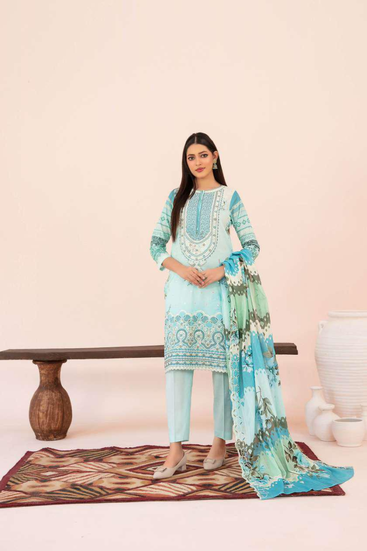 Jahzara by Tawakkal Fabrics | Embroidered Digital Printed Lawn 3 Piece Unstitched Suit D-4