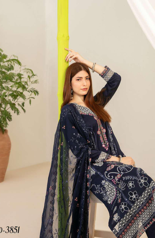 Nadia by Tawakkal Fabrics | Fancy Embroidered Cross Slub Lawn 3 Piece Unstitched Suit D-5