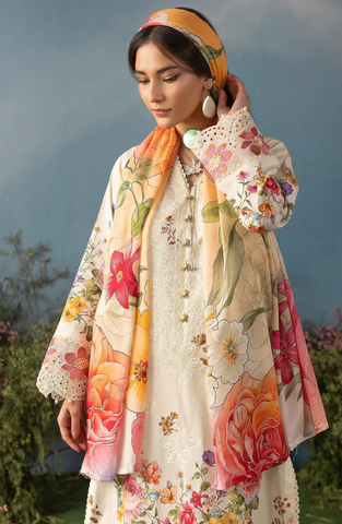 Luxury Embroidered Lawn Unstitched 3 Piece Suit Butterfly by Riaz Arts D-1