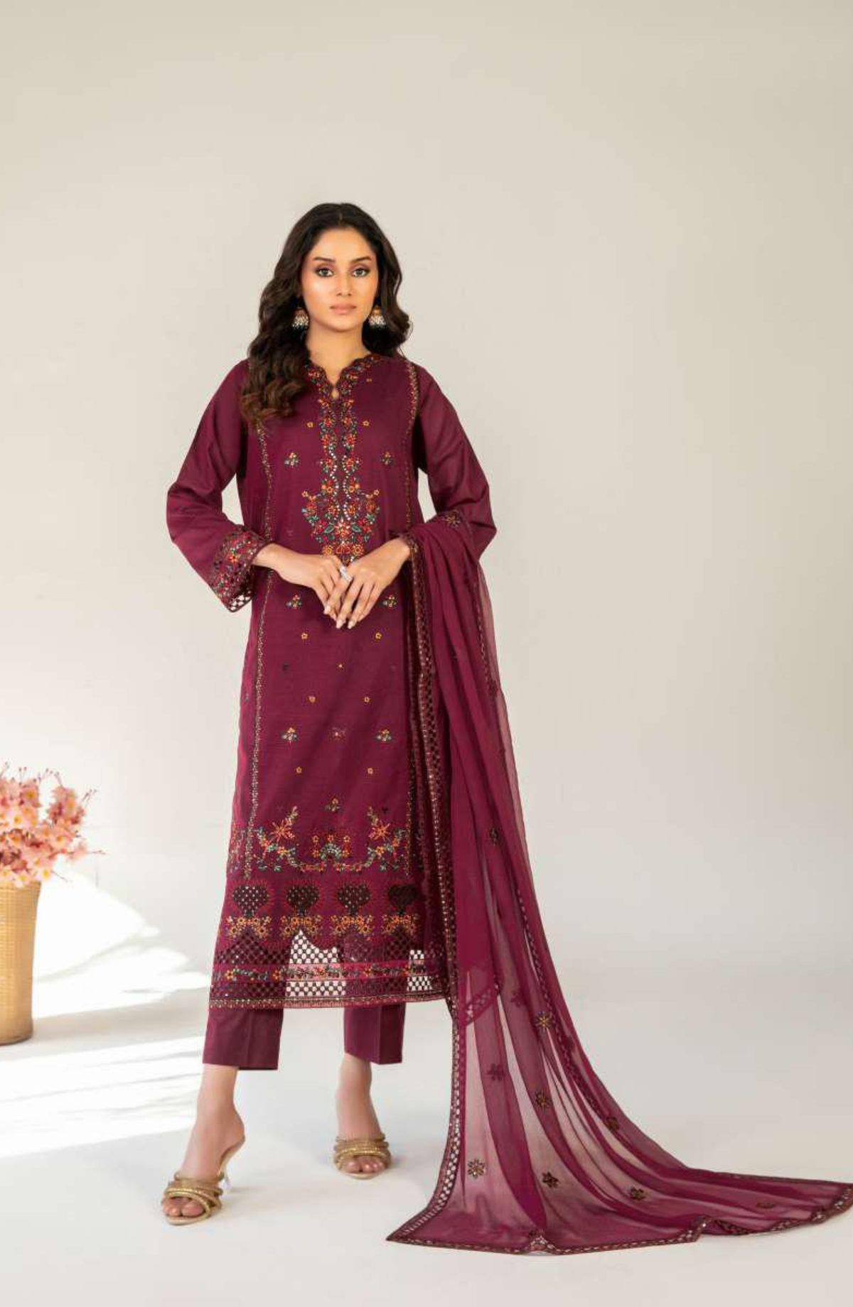 Amberea by Tawakkal Fabrics | Fancy Embroidered Lawn 3 Piece Unstitched Suit D-2