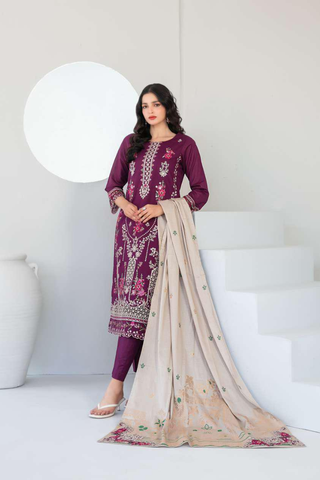 Abdar by Tawakkal | Embroidered Lawn 3 Piece Unstitched Suit D-1