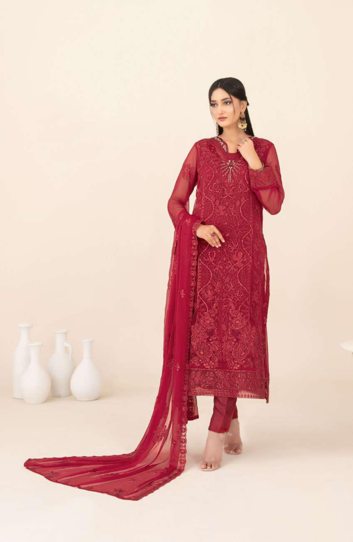 Libaas-E-Ishq by Tawakkal Fabrics | Fancy Embroidered Chiffon 3 Piece Semi-Stitched Suit D-5