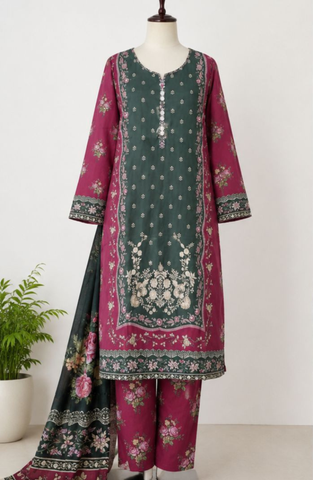 Bin Saeed | Printed Lawn 3 Piece Stitched Suit D-1