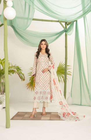 Sionya by Tawakkal Fabrics | Embroidered Digital Cross Slub Lawn 3 Piece Unstitched Suit D-1