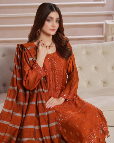 Tabeer Silk Net dress Fancy Organza D-06 Colour Warm Orange