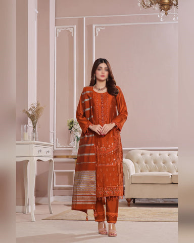 Tabeer Silk Net dress Fancy Organza D-06 Colour Warm Orange