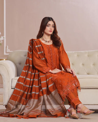 Tabeer Silk Net dress Fancy Organza D-06 Colour Warm Orange