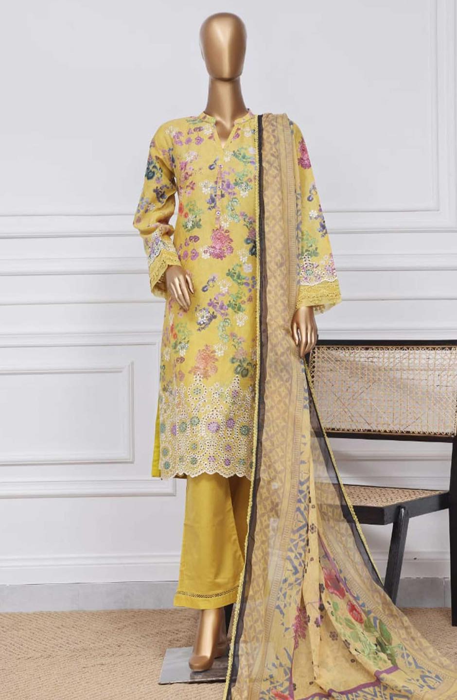 Sadabahar Stitched 3 Piece Print Chikankari Vol-01 D-01