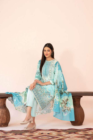 Jahzara by Tawakkal Fabrics | Embroidered Digital Printed Lawn 3 Piece Unstitched Suit D-4