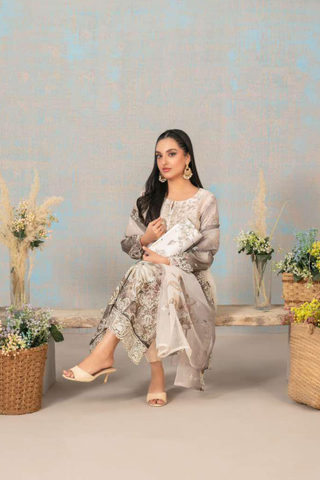 SHIRIN by Tawakkal Fabrics | Fancy Heavy Embroidered Organza 3 Piece Suit with Clutch D-7