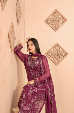 Afsanay by Tawakkal Fabrics | Fancy Embroidered Chiffon 3 Piece Unstitched Suit D-2