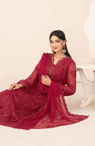 Libaas-E-Ishq by Tawakkal Fabrics | Fancy Embroidered Chiffon 3 Piece Semi-Stitched Suit D-5