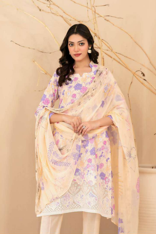Eshanah by Tawakkal Fabrics | Embroidered Digital Printed Cross Slub Lawn 3 Piece Unstitched Suit D-11