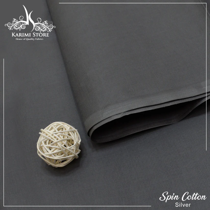 ABR-E-KARAM Spin Cotton Silver – Unstitched Men’s Suit (4.5 Meters)