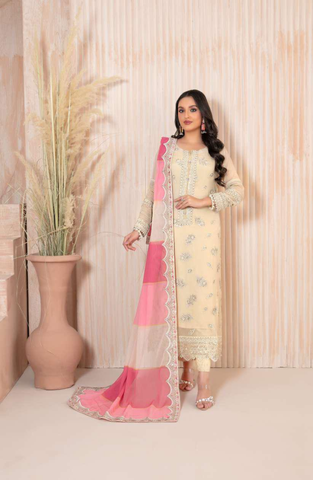 Lashkara by Tawakkal Fabrics | Fancy Embroidered Chiffon 3 Piece Semi-Stitched Suit D-2