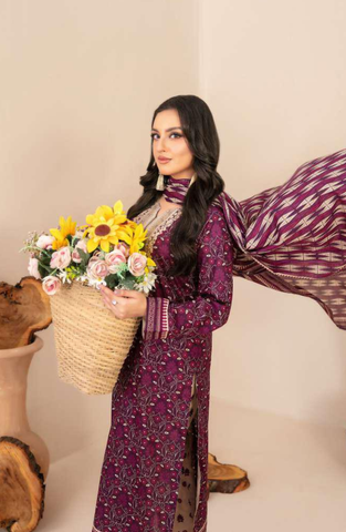 TYLA by Tawakkal Fabrics | Gala Embroidered Rotary Printed Lawn 3 Piece Unstitched Suit D-2