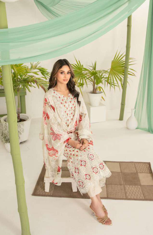 Sionya by Tawakkal Fabrics | Embroidered Digital Cross Slub Lawn 3 Piece Unstitched Suit D-1