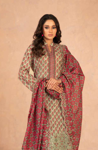 DAALIYA by Shahid Tawakkal | Embroidered Digital Printed Chamki Lawn 3 Piece Unstitched Suit D-2