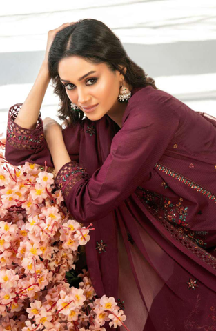 Amberea by Tawakkal Fabrics | Fancy Embroidered Lawn 3 Piece Unstitched Suit D-2