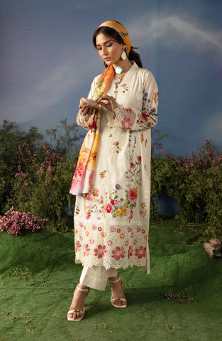 Luxury Embroidered Lawn Unstitched 3 Piece Suit Butterfly by Riaz Arts D-1