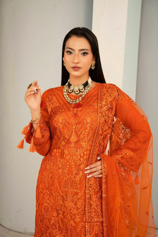 AFSHAN ARTS SANGEET LUXURY CHIFFON FORMAL 3PC SEMI STITCHED COLLECTION D-1