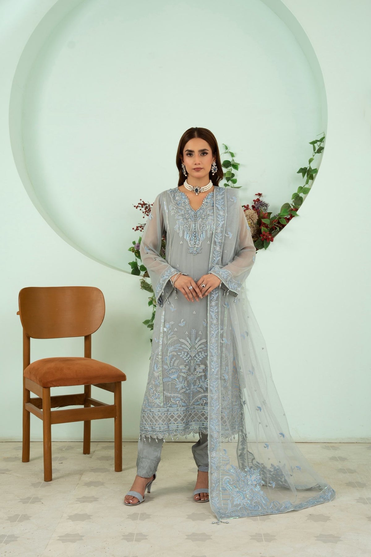 AFSHAN ARTS SANGEET LUXURY CHIFFON FORMAL 3PC SEMI STITCHED COLLECTION D-3