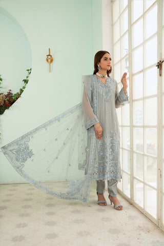 AFSHAN ARTS SANGEET LUXURY CHIFFON FORMAL 3PC SEMI STITCHED COLLECTION D-3