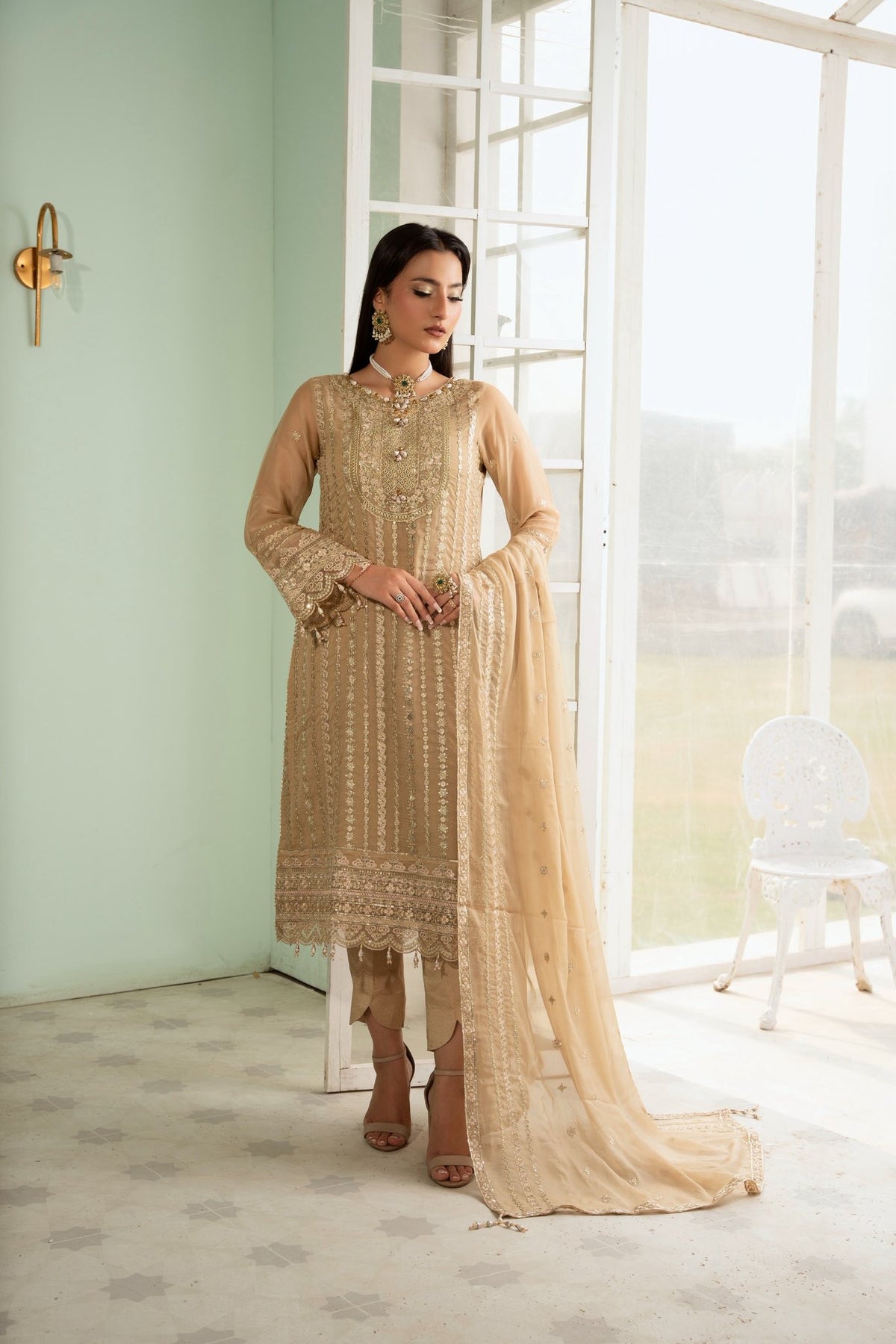 AFSHAN ARTS SANGEET LUXURY CHIFFON FORMAL 3PC SEMI STITCHED COLLECTION D-4