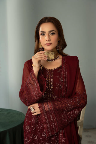 AFSHAN ARTS SANGEET LUXURY CHIFFON FORMAL 3PC SEMI STITCHED COLLECTION D-5