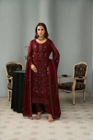 AFSHAN ARTS SANGEET LUXURY CHIFFON FORMAL 3PC SEMI STITCHED COLLECTION D-5