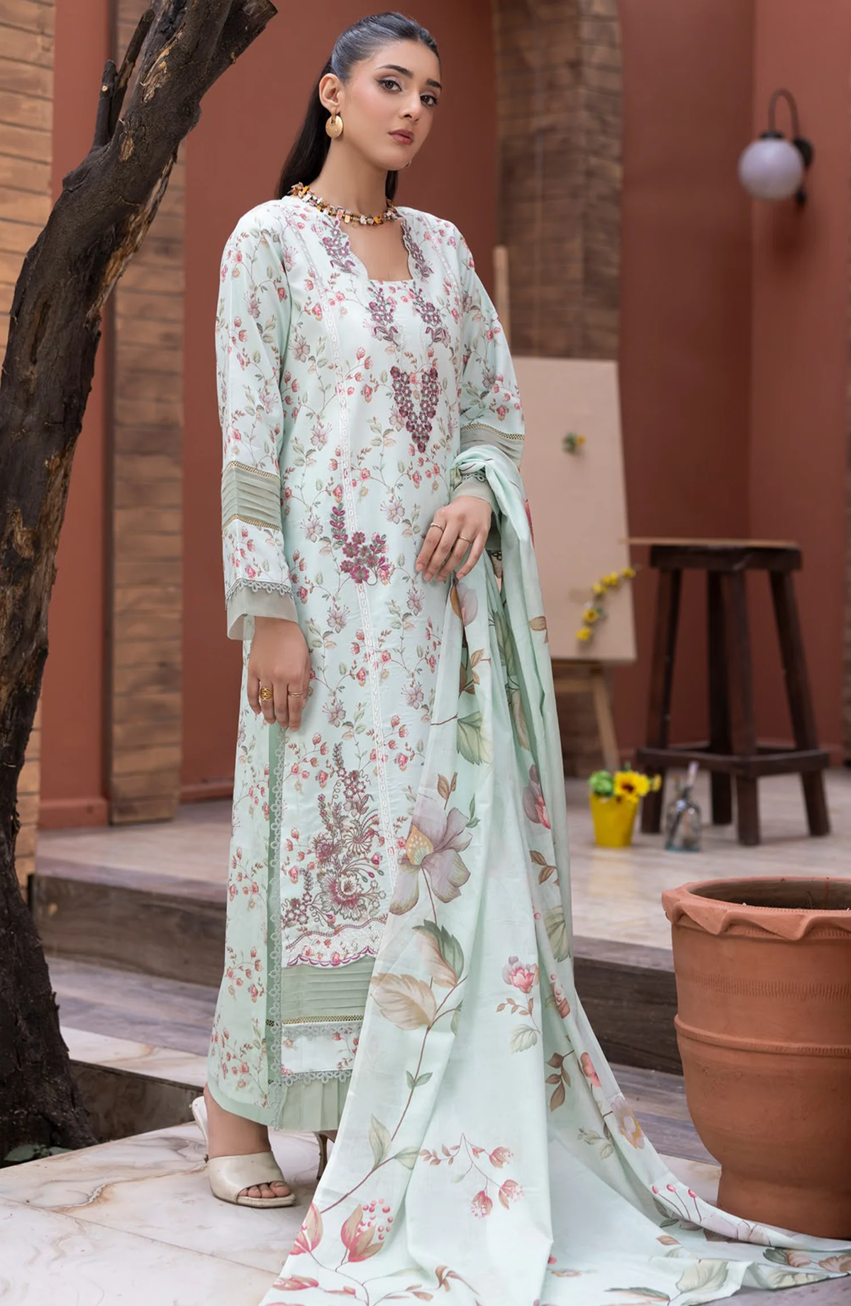 Sanam Saeed Premium | Embroidered Lawn 3 Piece Unstitched Suit D-3