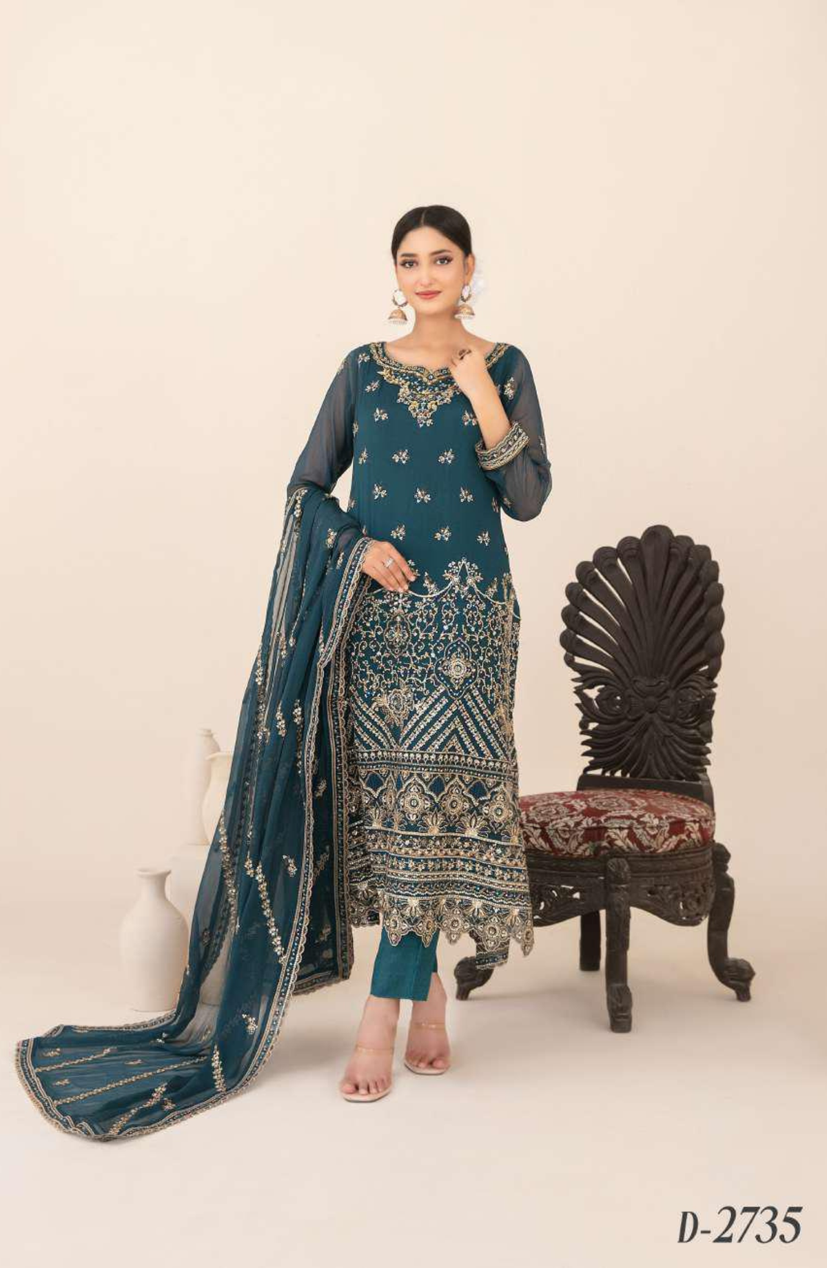 Libaas-E-Ishq by Tawakkal Fabrics | Fancy Embroidered Chiffon 3 Piece Semi-Stitched Suit D-6