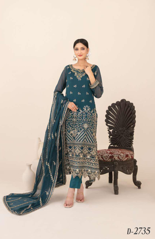 Libaas-E-Ishq by Tawakkal Fabrics | Fancy Embroidered Chiffon 3 Piece Semi-Stitched Suit D-6